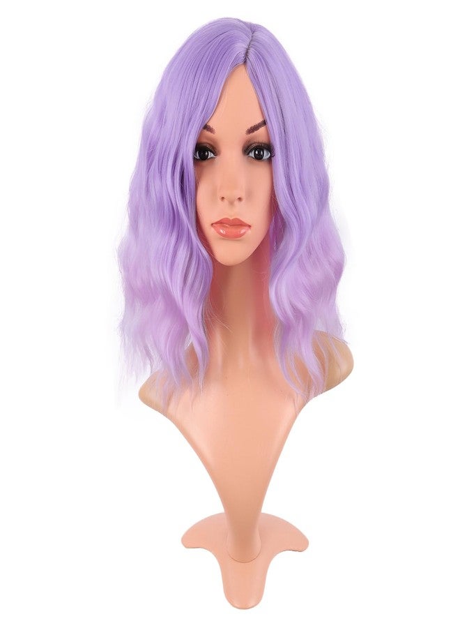 MapofBeauty Bob Wavy Short Curly Body Wave Cosplay Anime Synthetic Hair Party Wig (Light Purple to Pink) - Image 1